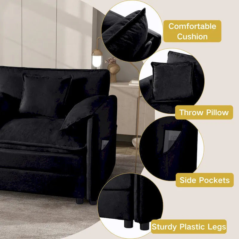109.45 Chenille Upholstered L-Shaped Modular Sectional Sofa with Double-Layer Cushions, DIY Combination