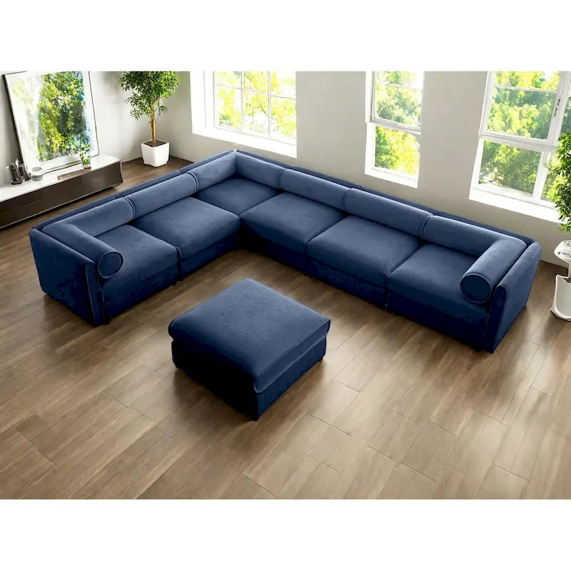 Oversized 7-Piece Chenille Upholstered L-Shaped Modular Sectional Sofa with Storage Seat, DIY Combination