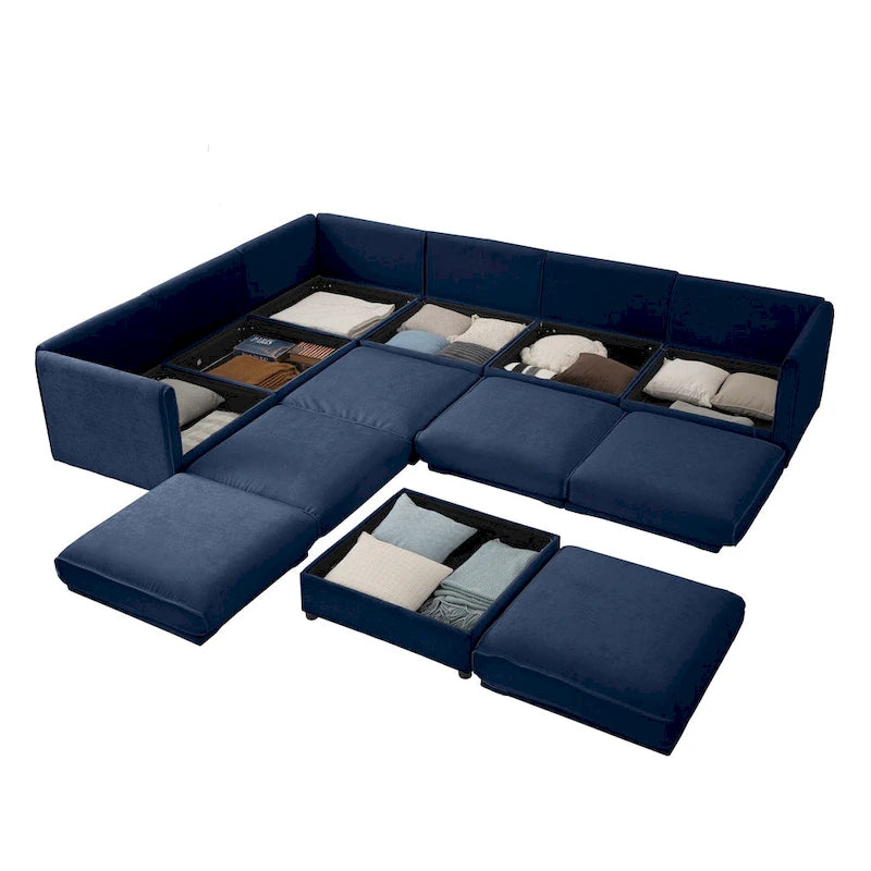 Oversized 7-Piece Chenille Upholstered L-Shaped Modular Sectional Sofa with Storage Seat, DIY Combination