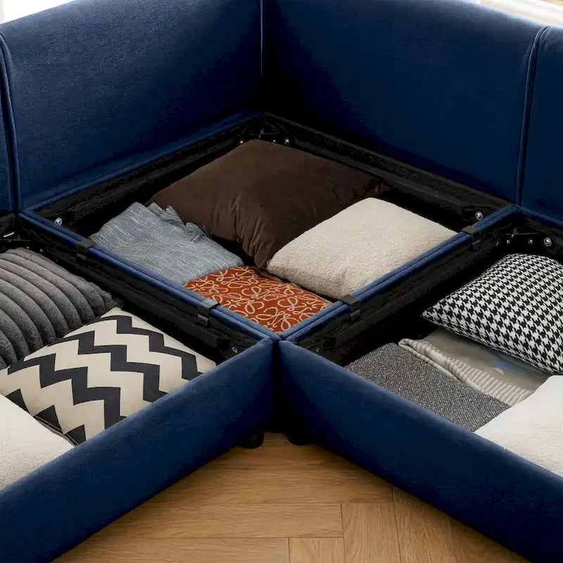 Oversized 7-Piece Chenille Upholstered L-Shaped Modular Sectional Sofa with Storage Seat, DIY Combination