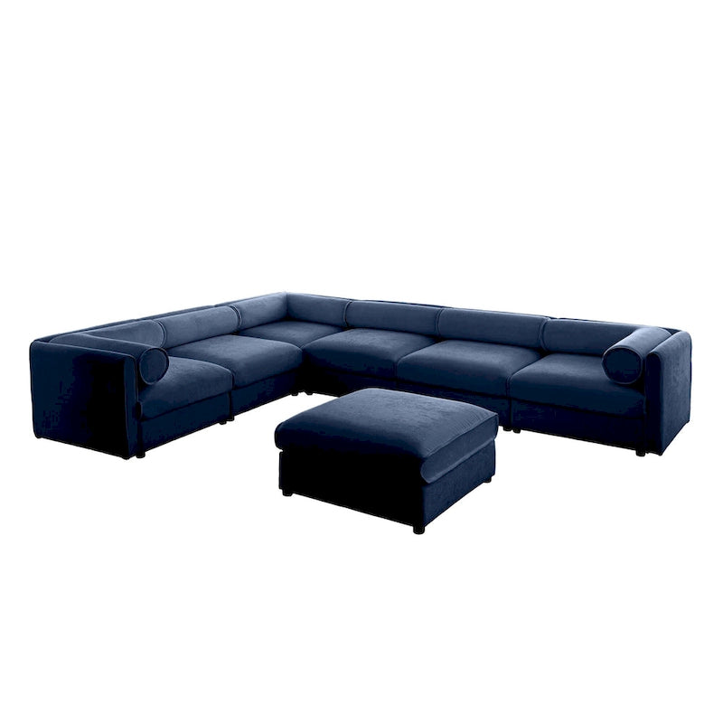 Oversized 7-Piece Chenille Upholstered L-Shaped Modular Sectional Sofa with Storage Seat, DIY Combination