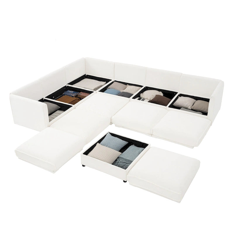Oversized 7-Piece Chenille Upholstered L-Shaped Modular Sectional Sofa with Storage Seat, DIY Combination