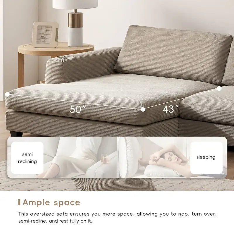Lalo Modern Corduroy Oversized Sectional Sofa by GDFStudio