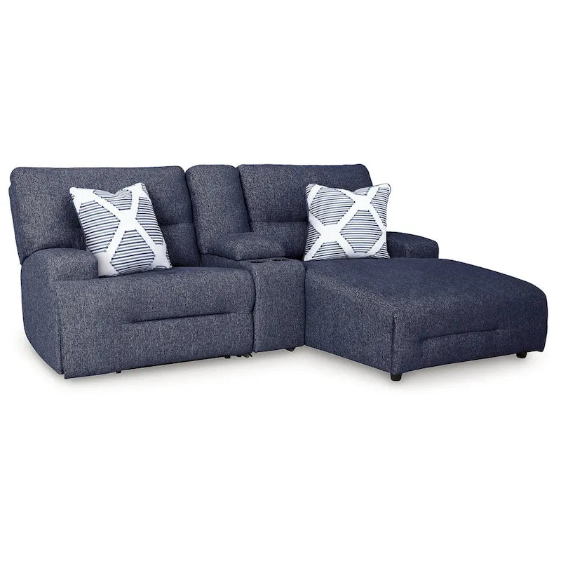 Signature Design by Ashley Acklen Place Blue 3-Piece Power Reclining Sectional with Chaise - 94W x 70D x 40H