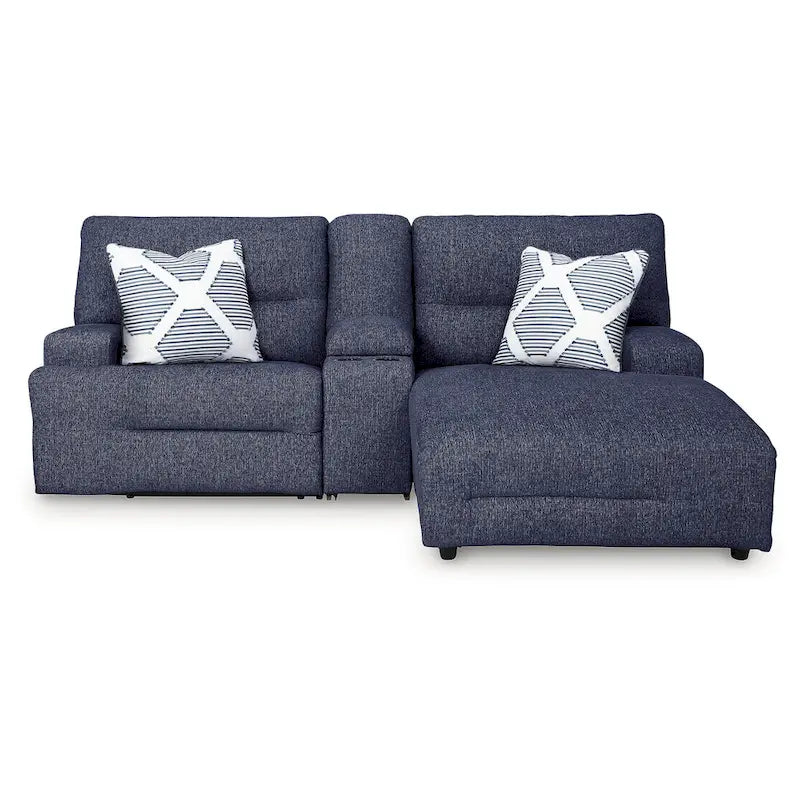 Signature Design by Ashley Acklen Place Blue 3-Piece Power Reclining Sectional with Chaise - 94W x 70D x 40H