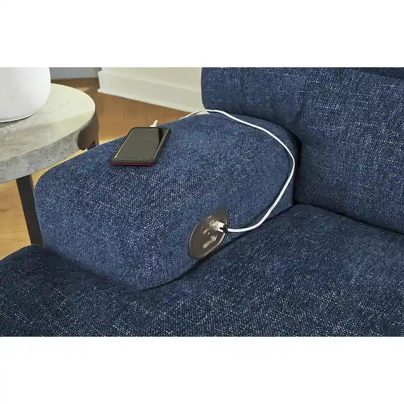 Signature Design by Ashley Acklen Place Blue 3-Piece Power Reclining Sectional with Chaise - 94W x 70D x 40H