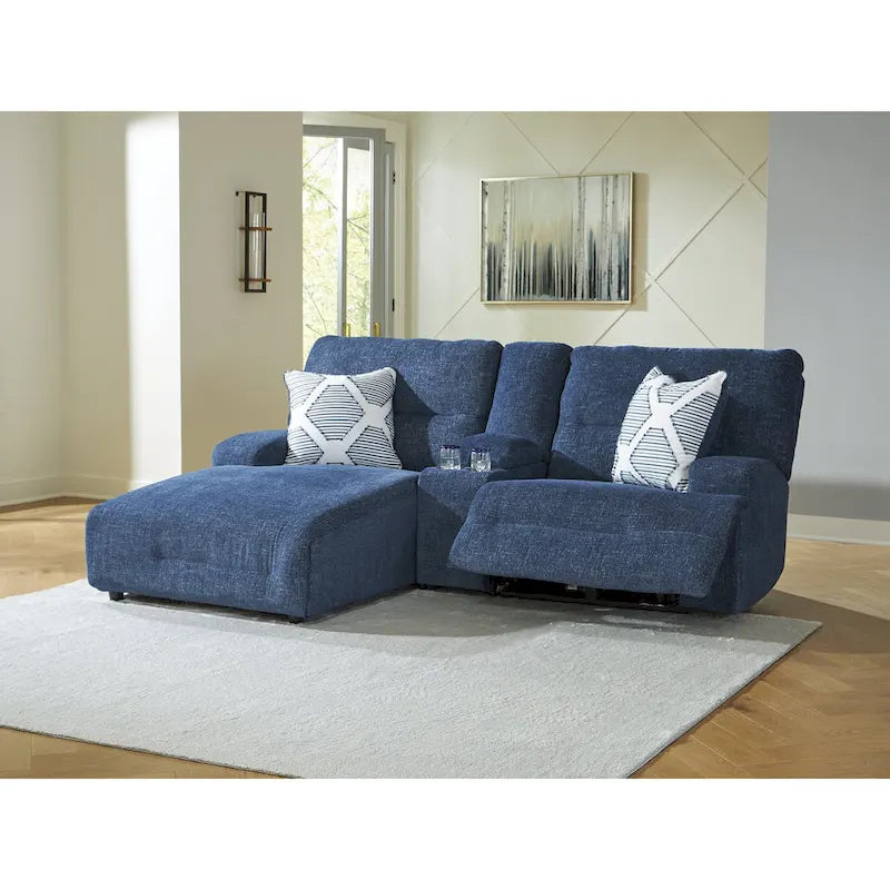 Signature Design by Ashley Acklen Place Blue 3-Piece Power Reclining Sectional with Chaise - 94W x 70D x 40H