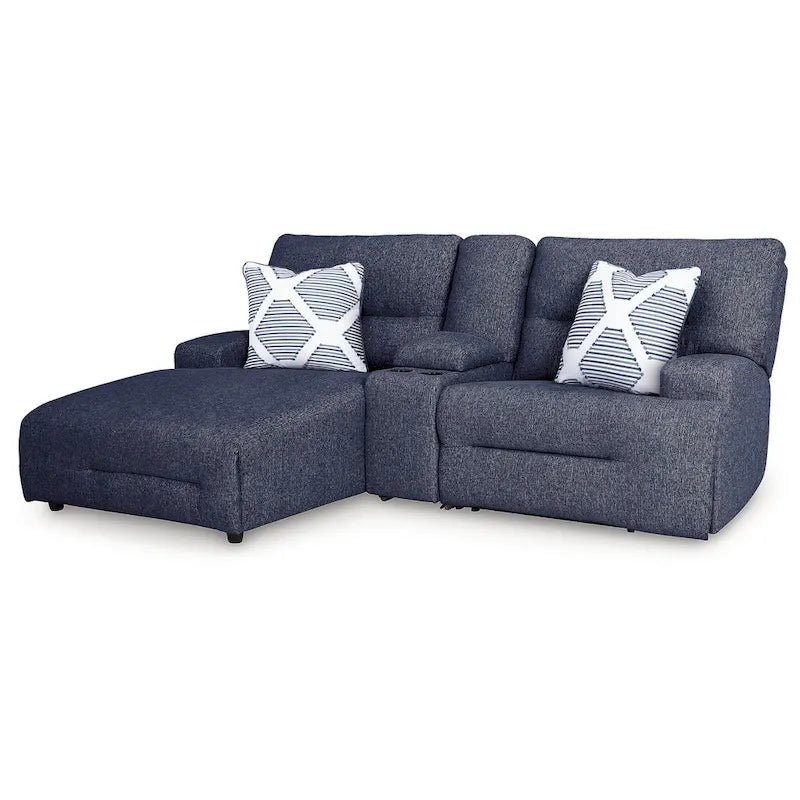 Signature Design by Ashley Acklen Place Blue 3-Piece Power Reclining Sectional with Chaise - 94W x 70D x 40H