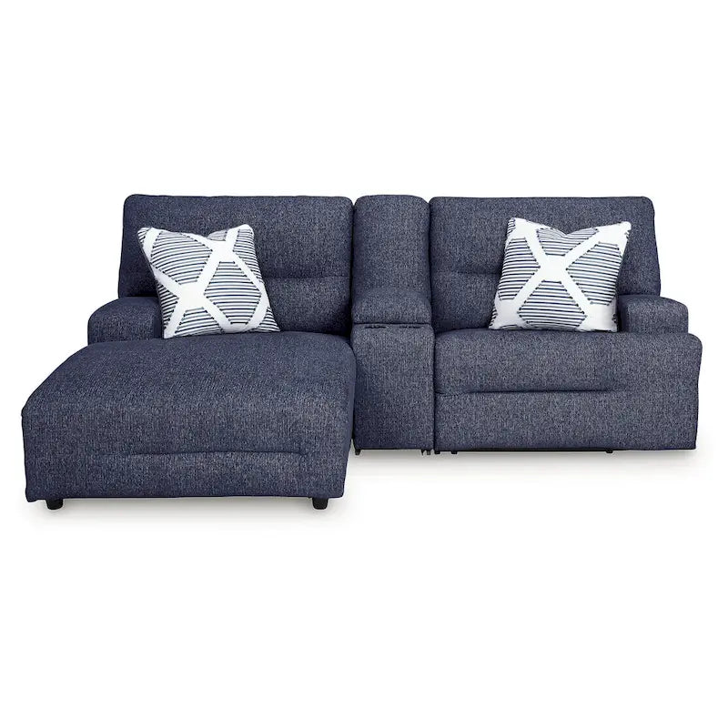 Signature Design by Ashley Acklen Place Blue 3-Piece Power Reclining Sectional with Chaise - 94W x 70D x 40H