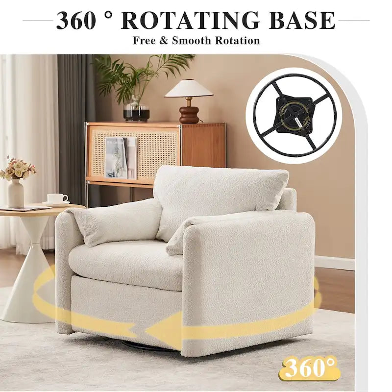 Swivel Accent Chair Single Seater - 360 Rotating Lounge Chair with Chenille Fabric & High-Resilience Cushion