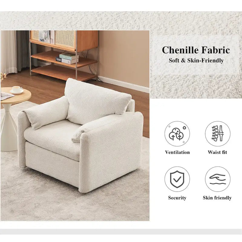 Swivel Accent Chair Single Seater - 360 Rotating Lounge Chair with Chenille Fabric & High-Resilience Cushion