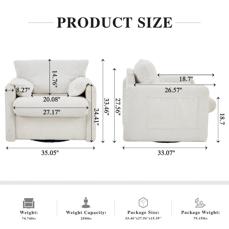 Swivel Accent Chair Single Seater - 360 Rotating Lounge Chair with Chenille Fabric & High-Resilience Cushion