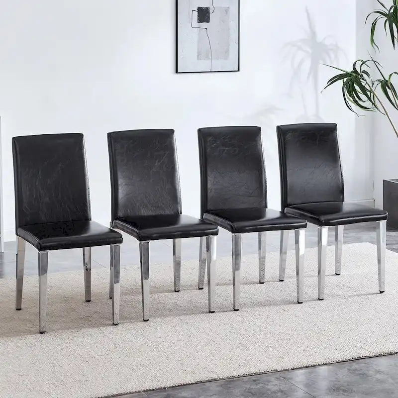 Dining Chairs Set of 4,Modern Kitchen & Dining Room Chairs,Faux Leather Cushion Seat Metal Legs
