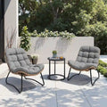 Outdoor Papasan Chairs with Cushion PE Rattan Patio Cozy Chairs with Side Table