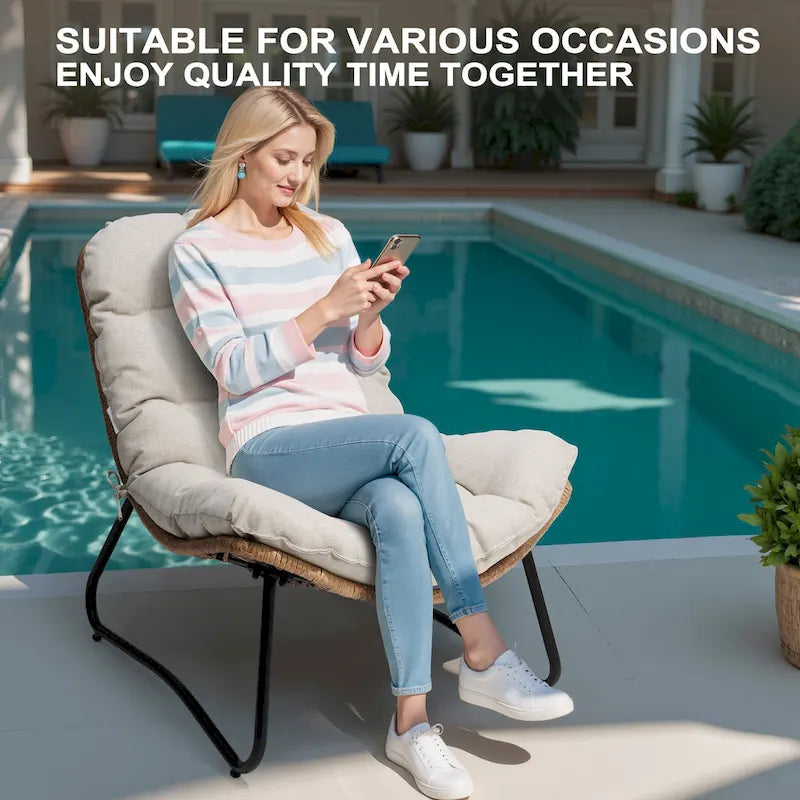 Outdoor Papasan Chairs with Cushion PE Rattan Patio Cozy Chairs with Side Table