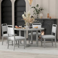 5-Piece Round Dining Table Set Vintage Wood Dining Table and Chair Set with Radial Wood Grain Top for Dining Room Kitchen