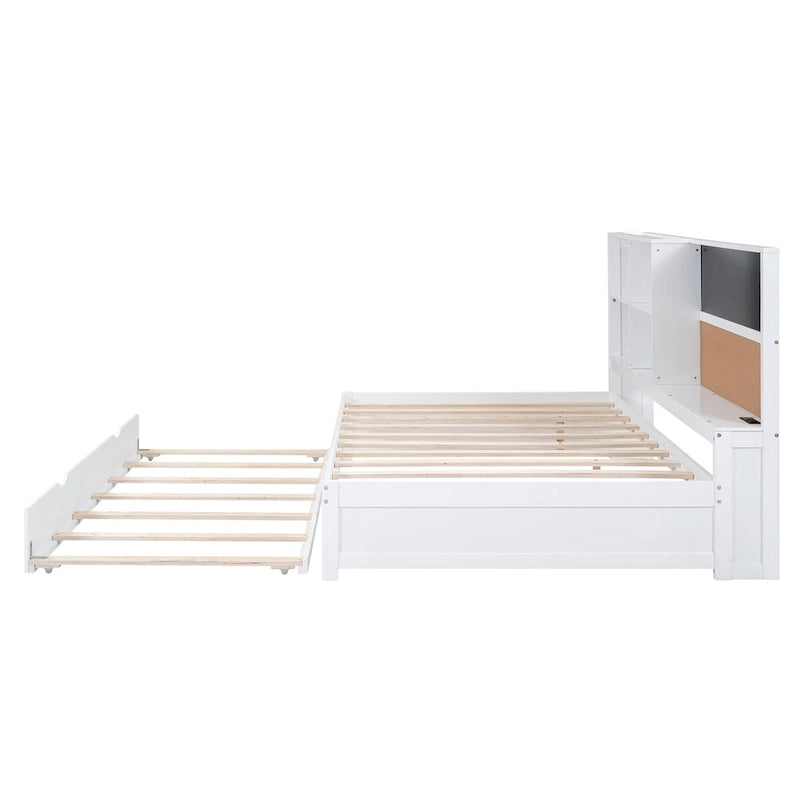 Full Pine Daybed with Blackboard, USB & Trundle