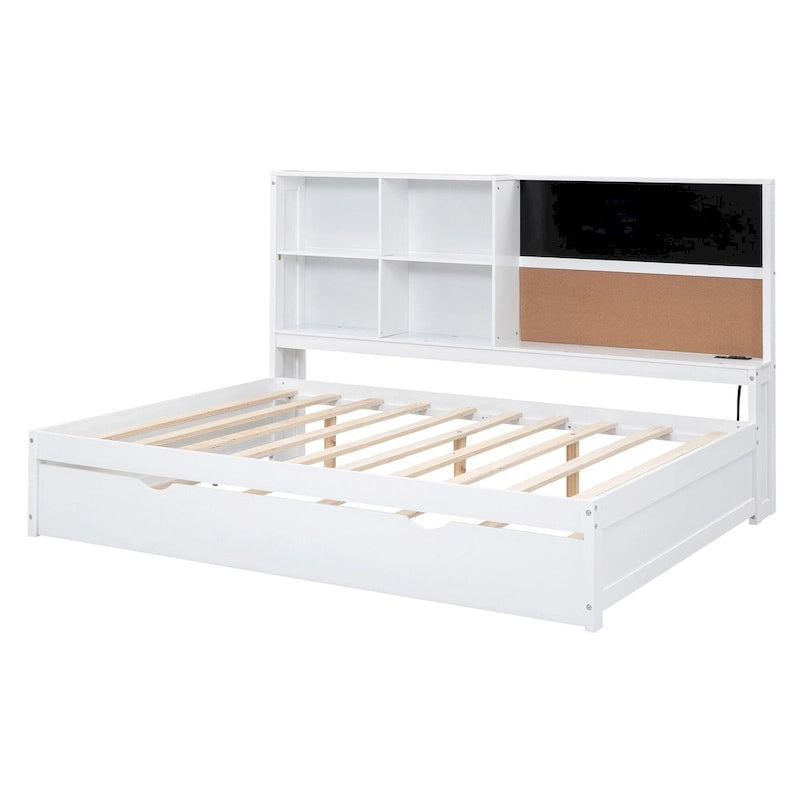 Full Pine Daybed with Blackboard, USB & Trundle