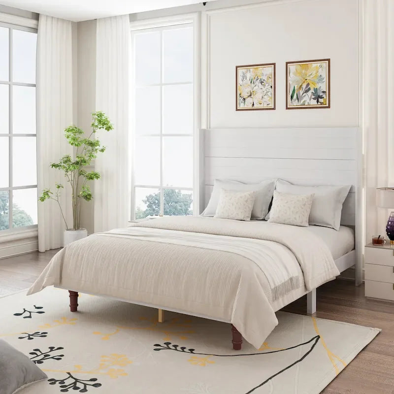 Queen Platform Bed with High Headboard & Comfortable Back
