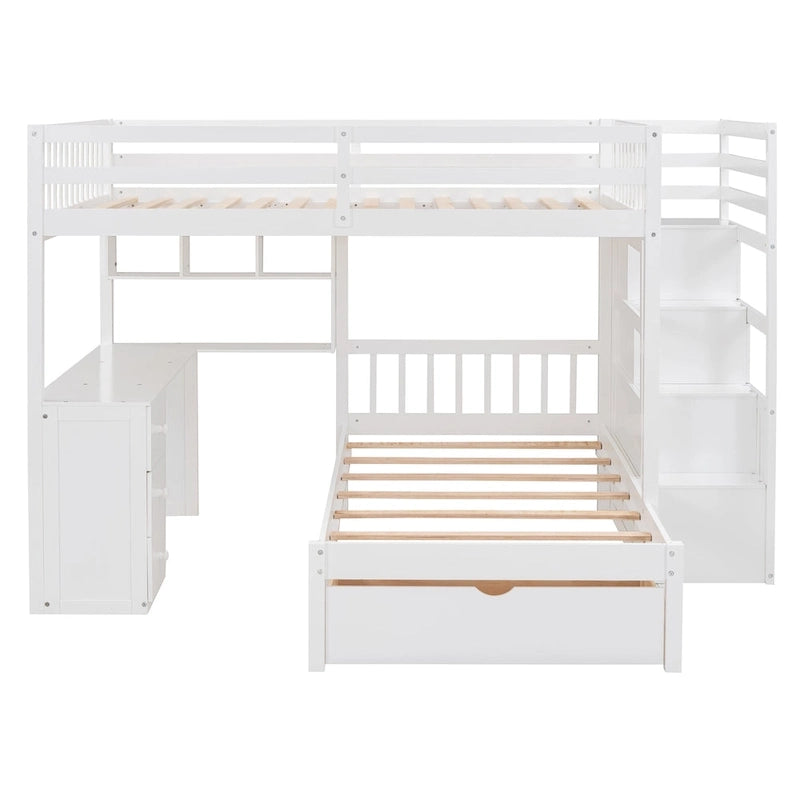 Full Over Twin Bunk Bed with Desk, Drawers and Shelves