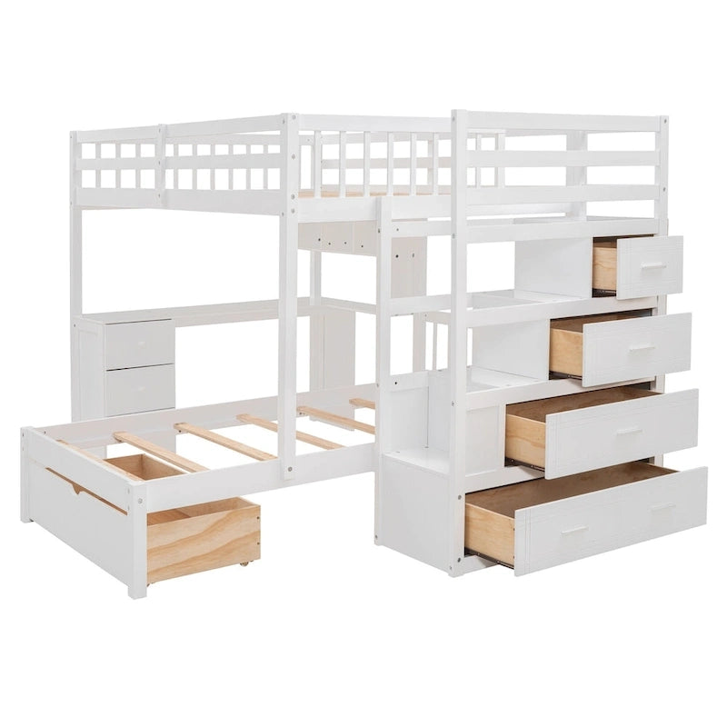 Full Over Twin Bunk Bed with Desk, Drawers and Shelves