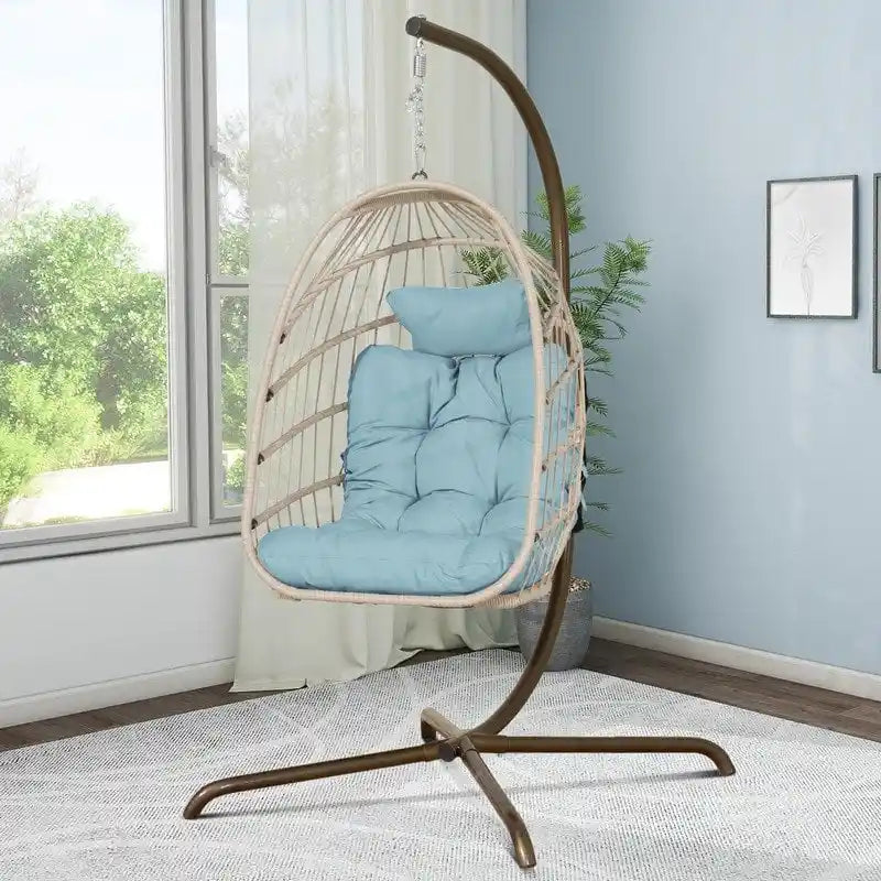 FINCATI Indoor Egg Swing Chair with Stand, 350 lbs Hanging Egg Chair with Stand, Outdoor Patio Wicker Hammock with Stand