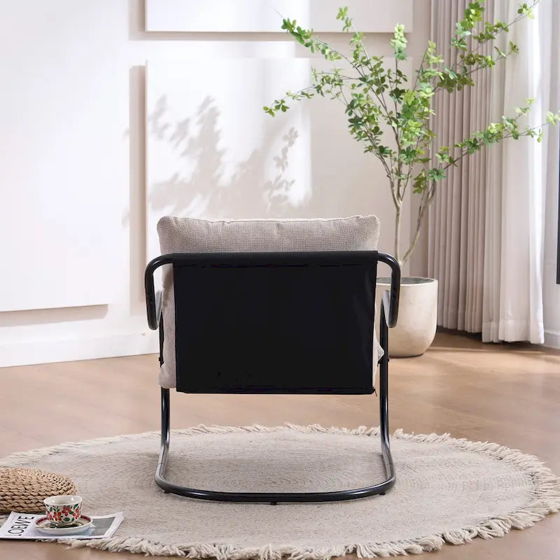 FERPIT Modern Curved Accent Chair with Faux Linen Upholstery, Comfy Lounge Chair with Metal Frame & Cushions
