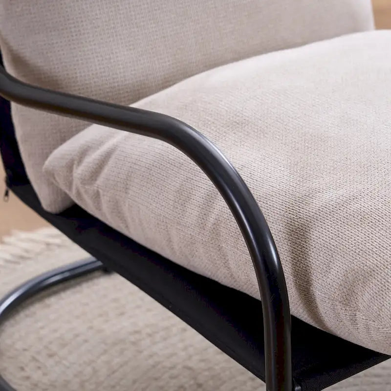 FERPIT Modern Curved Accent Chair with Faux Linen Upholstery, Comfy Lounge Chair with Metal Frame & Cushions