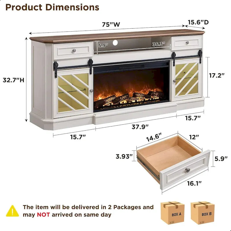 Farmhouse Fireplace TV Stand for 85 Inch TV, Entertainment Center
