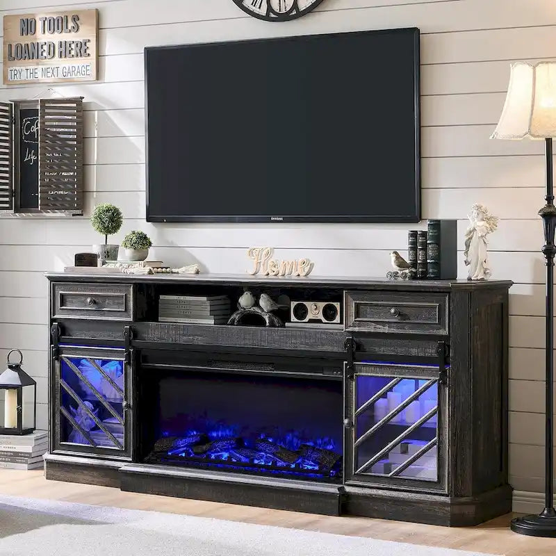 Farmhouse Fireplace TV Stand for 85 Inch TV, Entertainment Center
