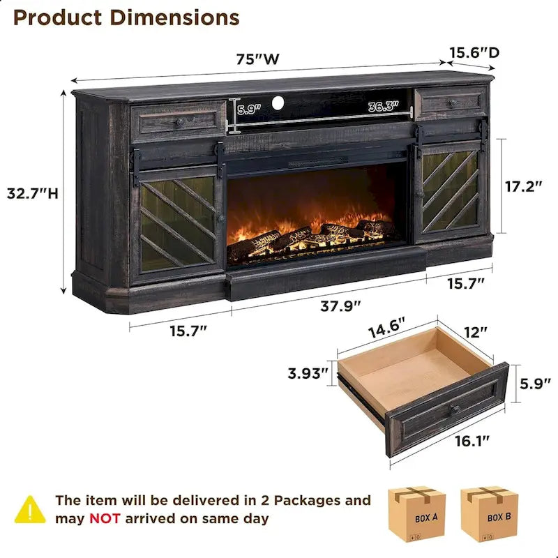 Farmhouse Fireplace TV Stand for 85 Inch TV, Entertainment Center
