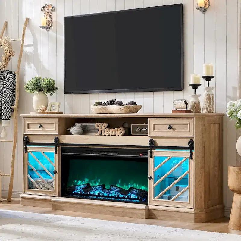 Farmhouse Fireplace TV Stand for 85 Inch TV, Entertainment Center