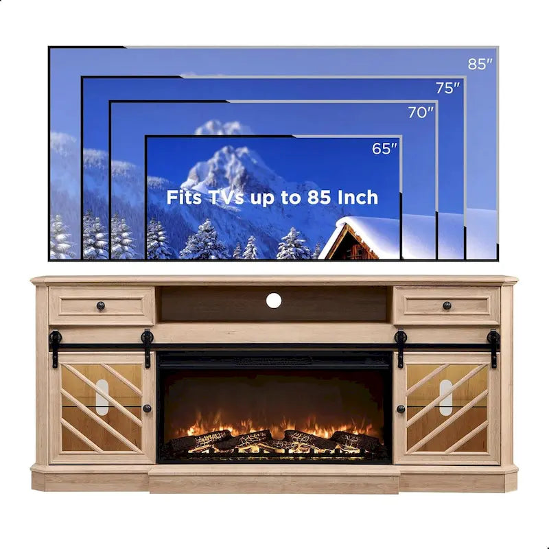 Farmhouse Fireplace TV Stand for 85 Inch TV, Entertainment Center