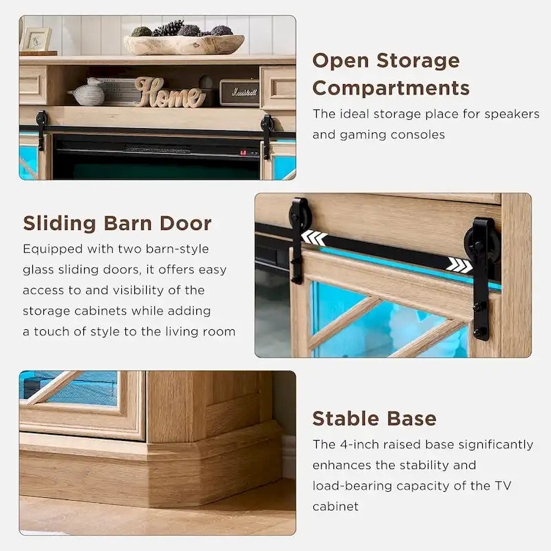 Farmhouse Fireplace TV Stand for 85 Inch TV, Entertainment Center
