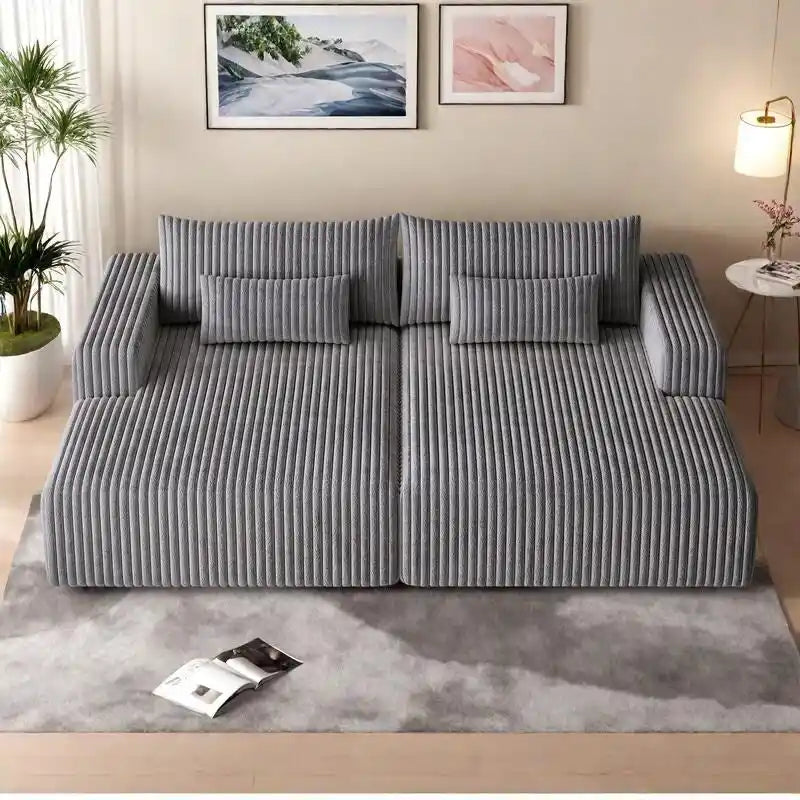 102 Corduroy Cloud Chaise Sectional with Reclining Sofa Bed, No-Assembly Design & Ergonomic Backrest