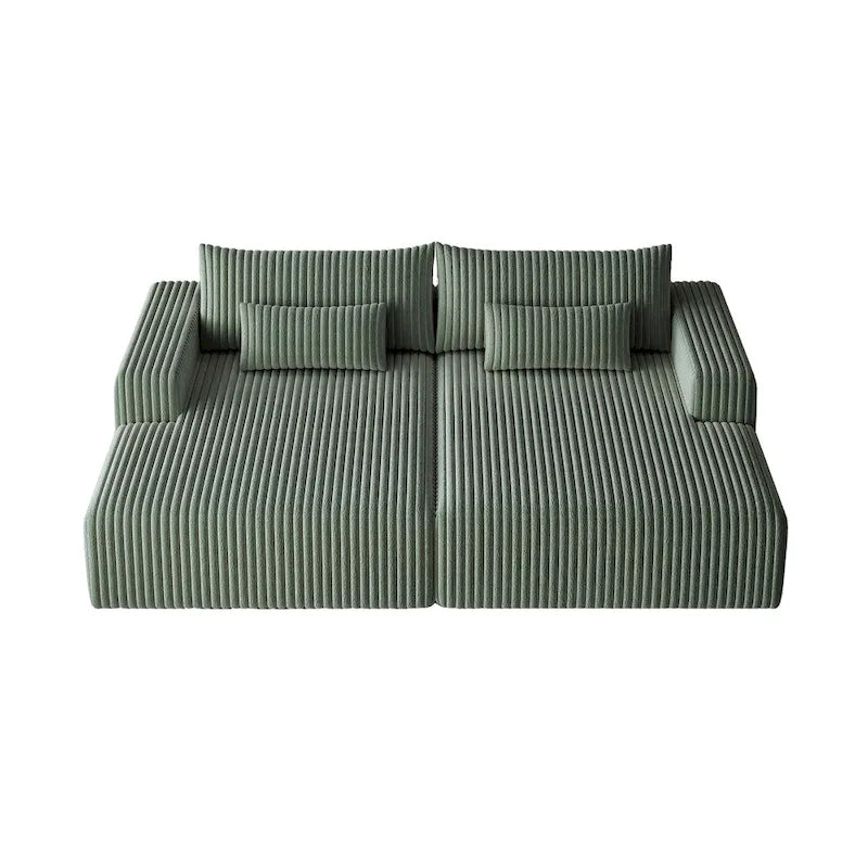 102 Corduroy Cloud Chaise Sectional with Reclining Sofa Bed, No-Assembly Design & Ergonomic Backrest