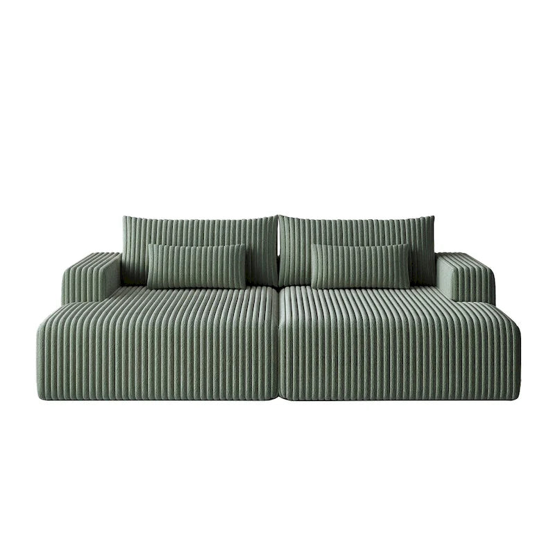 102 Corduroy Cloud Chaise Sectional with Reclining Sofa Bed, No-Assembly Design & Ergonomic Backrest