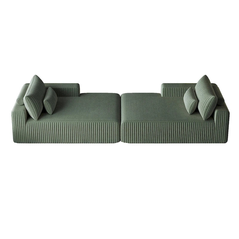 102 Corduroy Cloud Chaise Sectional with Reclining Sofa Bed, No-Assembly Design & Ergonomic Backrest