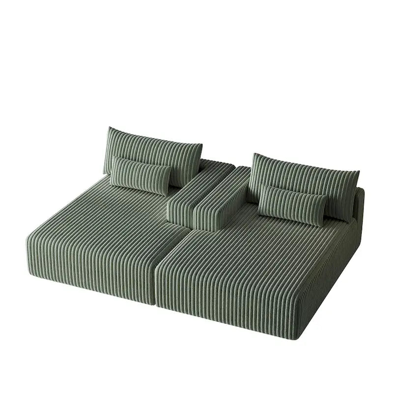 102 Corduroy Cloud Chaise Sectional with Reclining Sofa Bed, No-Assembly Design & Ergonomic Backrest