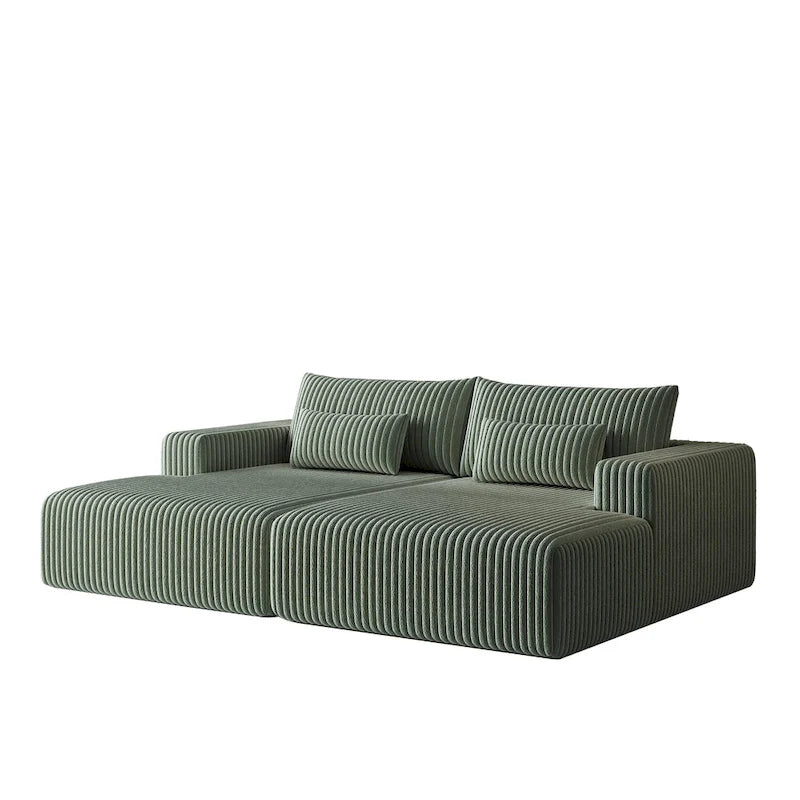 102 Corduroy Cloud Chaise Sectional with Reclining Sofa Bed, No-Assembly Design & Ergonomic Backrest