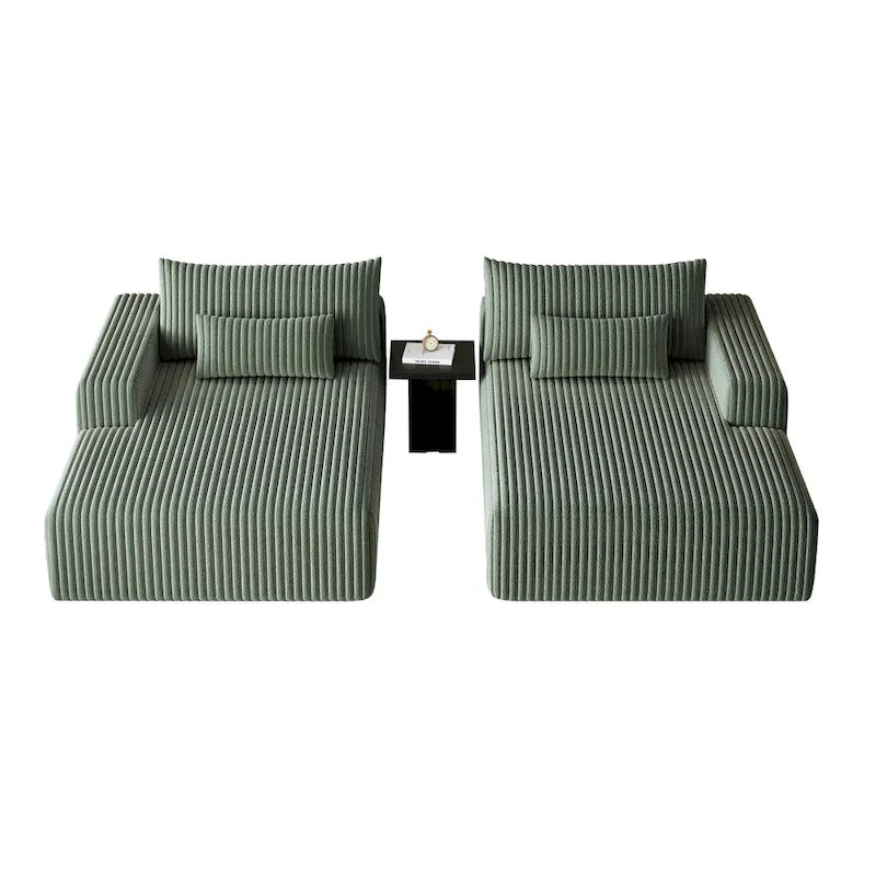 102 Corduroy Cloud Chaise Sectional with Reclining Sofa Bed, No-Assembly Design & Ergonomic Backrest