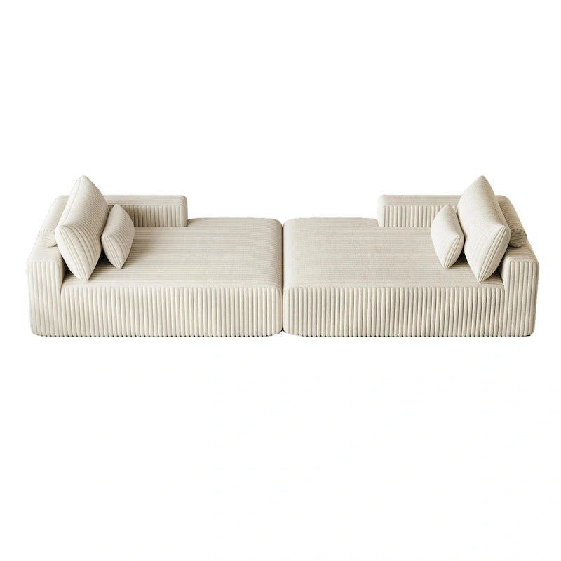 102 Corduroy Cloud Chaise Sectional with Reclining Sofa Bed, No-Assembly Design & Ergonomic Backrest