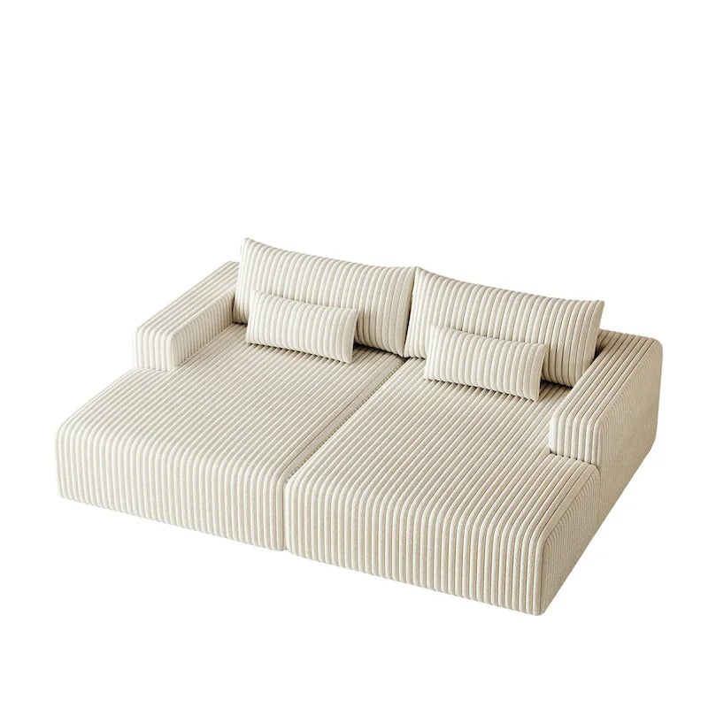102 Corduroy Cloud Chaise Sectional with Reclining Sofa Bed, No-Assembly Design & Ergonomic Backrest