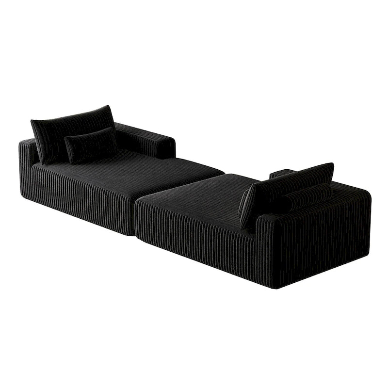 102 Corduroy Cloud Chaise Sectional with Reclining Sofa Bed, No-Assembly Design & Ergonomic Backrest