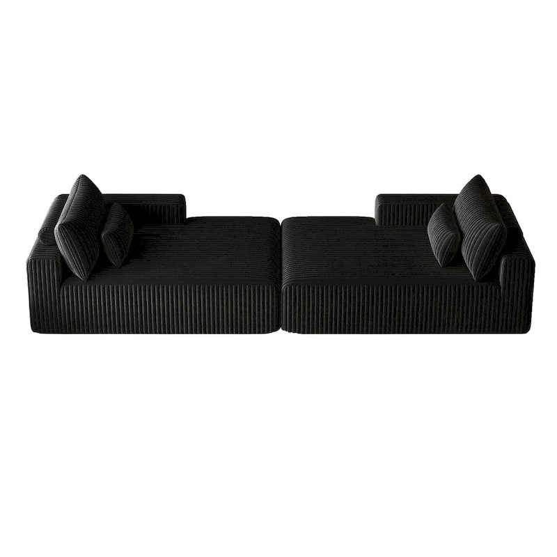 102 Corduroy Cloud Chaise Sectional with Reclining Sofa Bed, No-Assembly Design & Ergonomic Backrest
