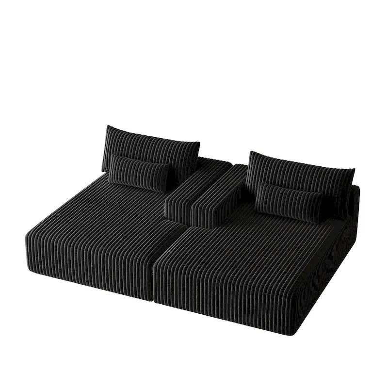 102 Corduroy Cloud Chaise Sectional with Reclining Sofa Bed, No-Assembly Design & Ergonomic Backrest