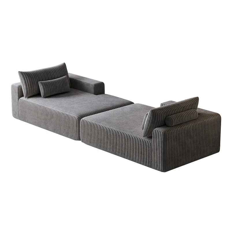 102 Corduroy Cloud Chaise Sectional with Reclining Sofa Bed, No-Assembly Design & Ergonomic Backrest