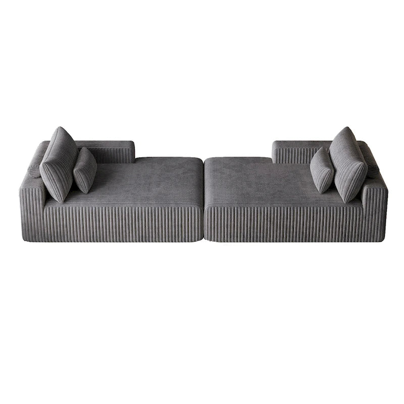 102 Corduroy Cloud Chaise Sectional with Reclining Sofa Bed, No-Assembly Design & Ergonomic Backrest
