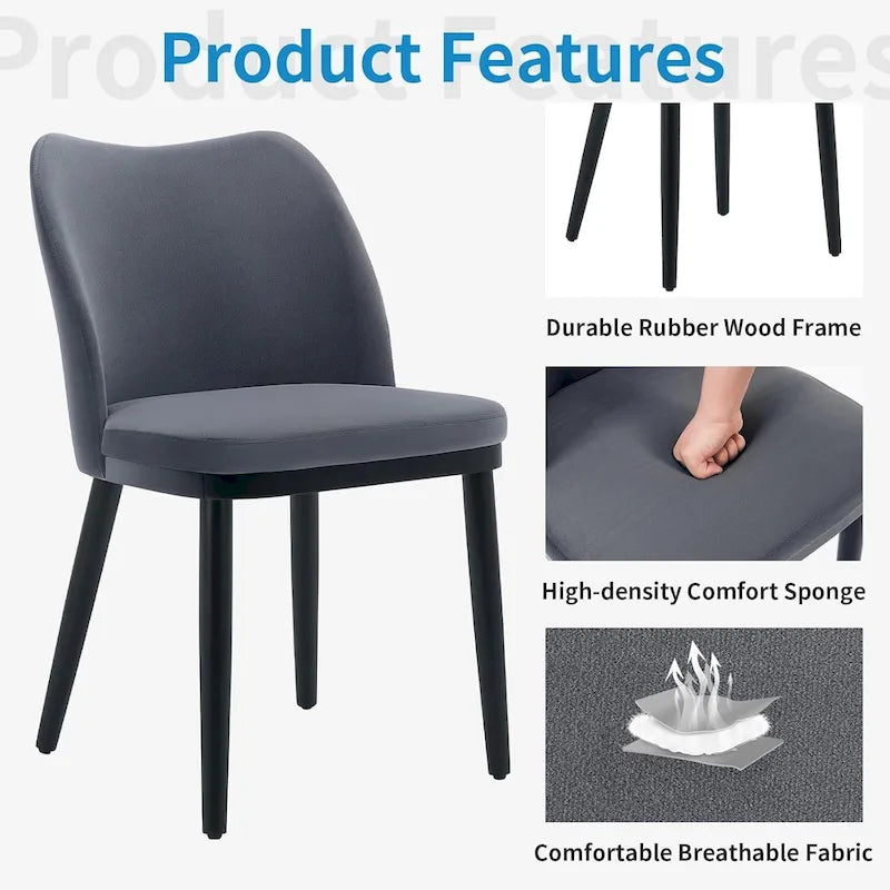 Upholstered Fabric Dining Room Side Chairs, Chair for Dining Room with Padded Seat and Wood Legs