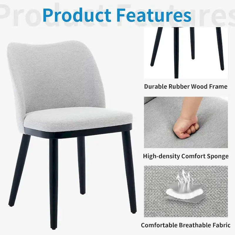 Upholstered Fabric Dining Room Side Chairs, Chair for Dining Room with Padded Seat and Wood Legs